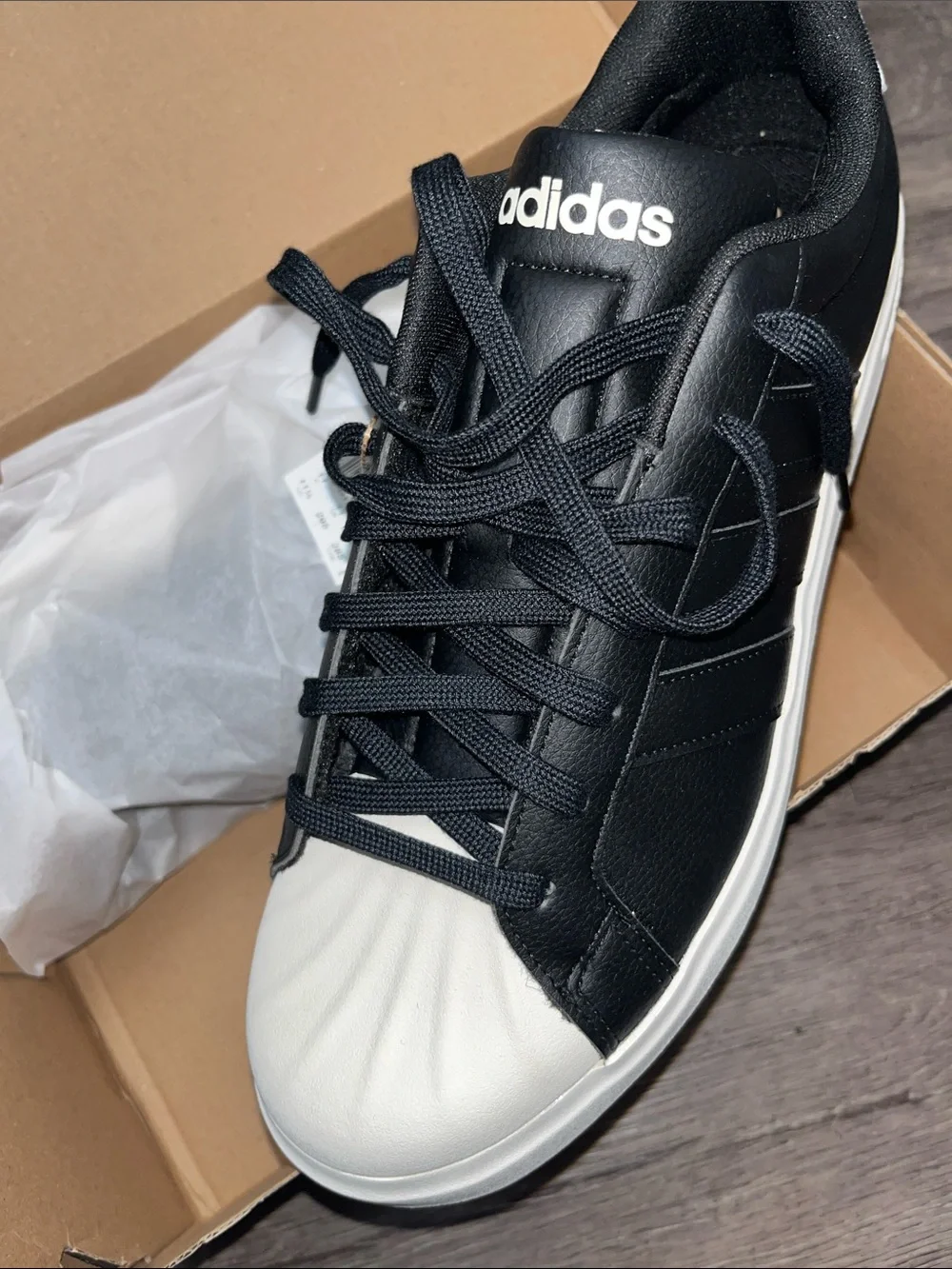 adidas Black Leather Sneakers with White Shell Toe Rick Owen’s style nib